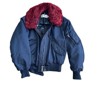 AMAZING Dark Blue Lambskin Trim Coach Bomber Jacket size XS extra small